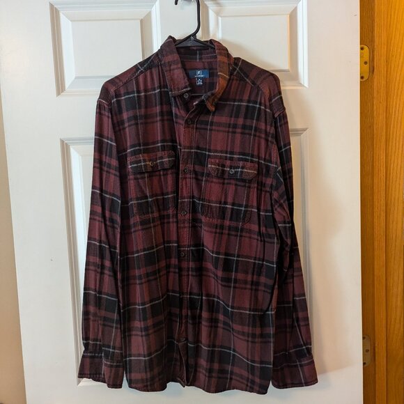 Men's Flannel Burgundy, and Black - Picture 1 of 2